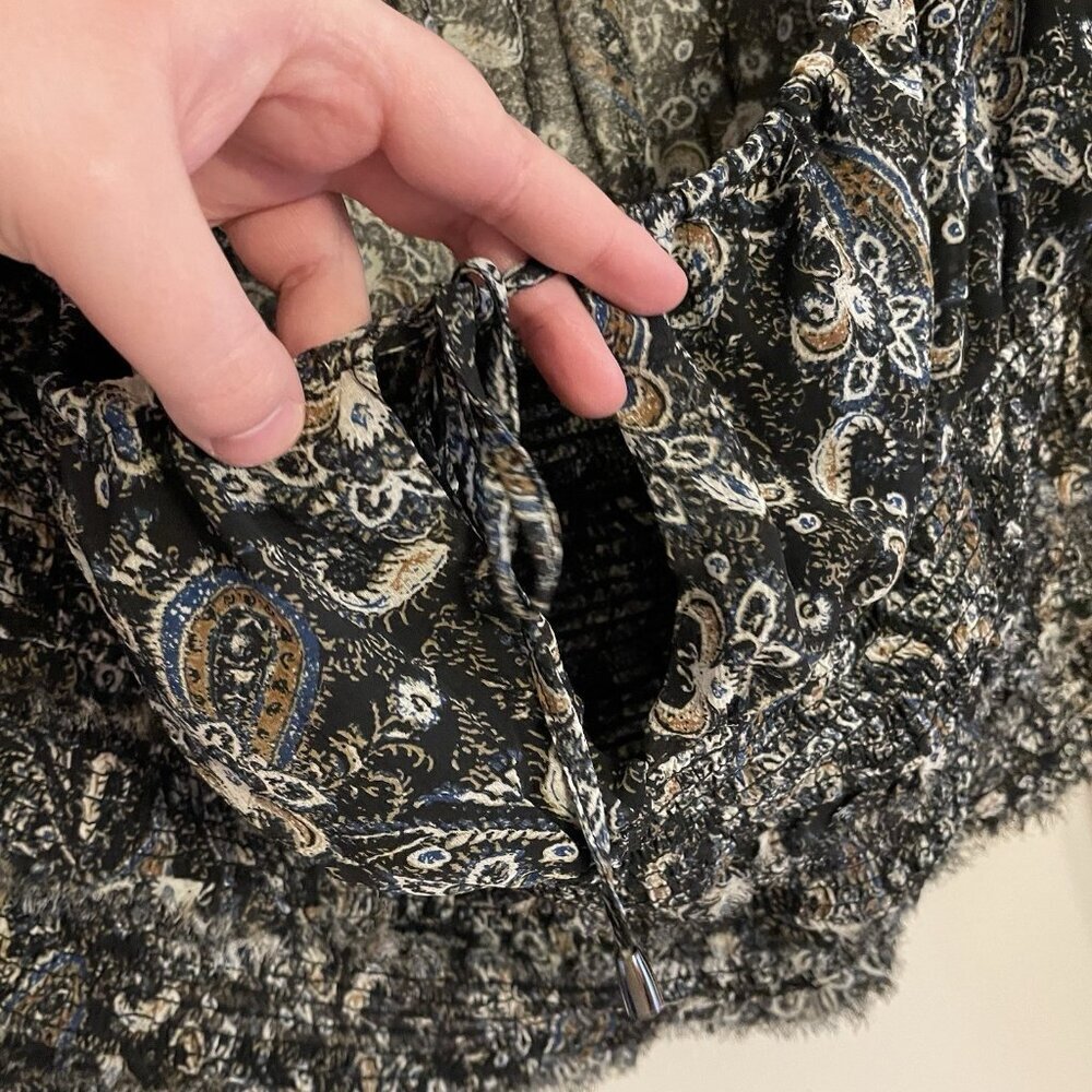Free People Women M Black Paisley Boho Long Sleeve Smocked Lolita Peasant Top - Picture 5 of 10